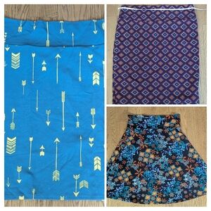 Lot Of 3 Lularoe Skirt Women's Size XL & 2XL Pencil Floral Azure A-Line